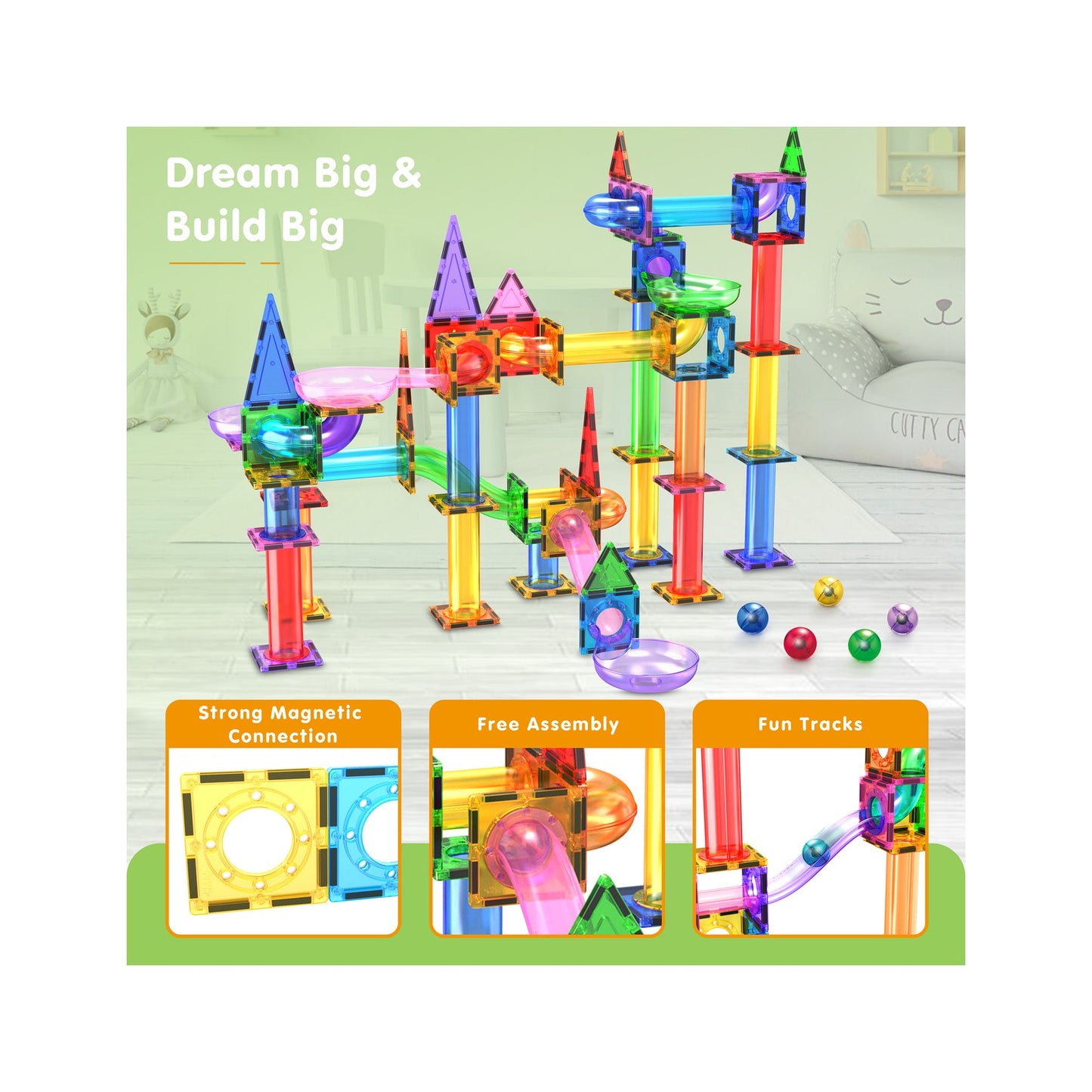 PicassoTiles 150 Piece Marble Run Building Blocks Set
